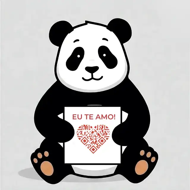 Panda segurando um QR Code gigante para compartilhar